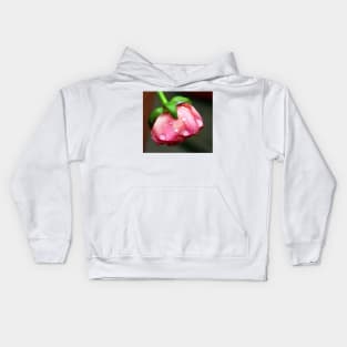 A pink bud in rain. Kids Hoodie